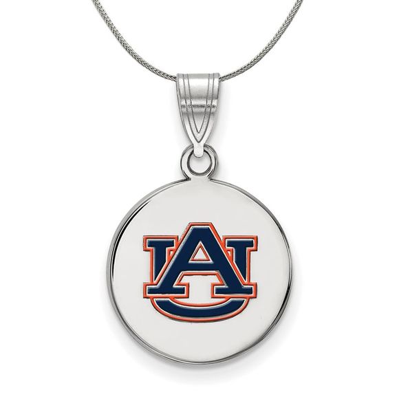 Sterling Silver Auburn U Medium Enamel Disc Necklace - 20 Inch